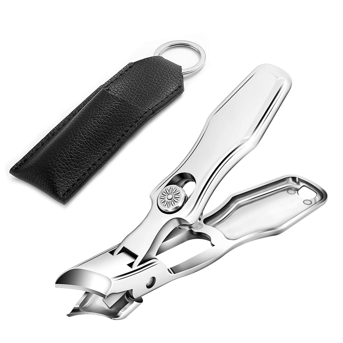 MAYCREATE® Nail Cutter For Men Heavy Duty Stainless Steel Nail Clippers with Leather Cover Toenail Clippers Portable Angled Wide-Opening Sharp Jaws for Thick Nails, Professional Nail Trimmer