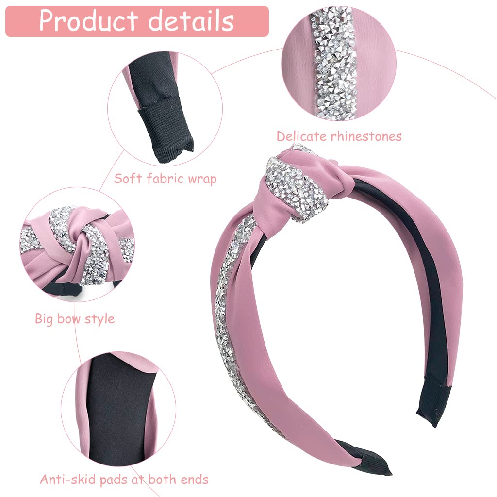 MAYCREATE Pink Knotted Headband for Women featuring Rhinestone Bow Design | Daily Hair Accessory