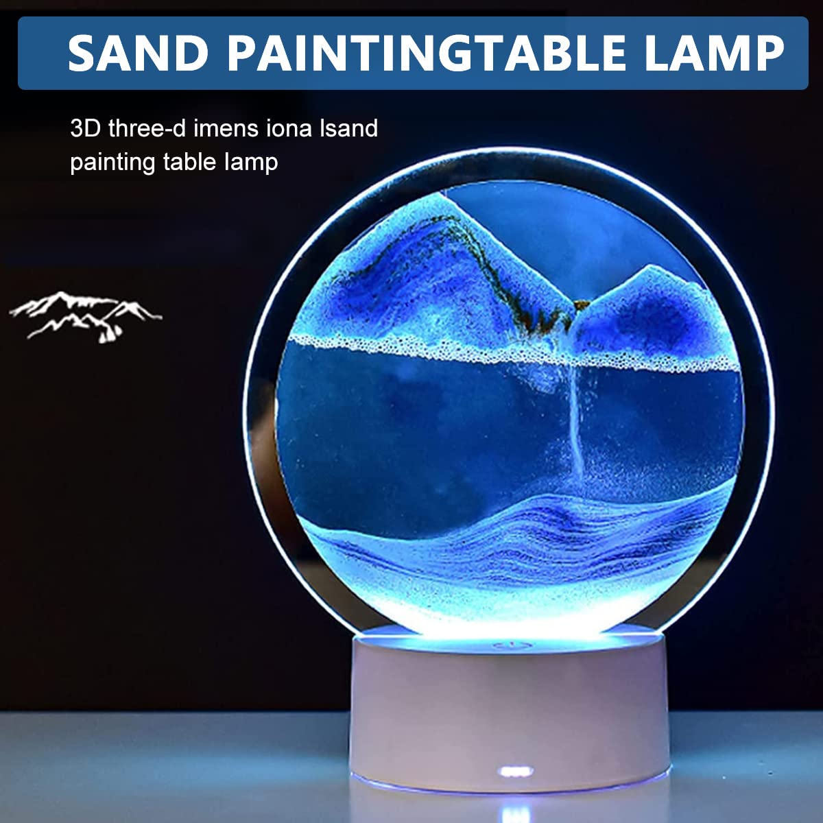 HASTHIP Moving Sand Art Desk Decoration for Relaxing Home Display with LED Light Base | Blue Glass Showpiece for Living Room and Office Decor
