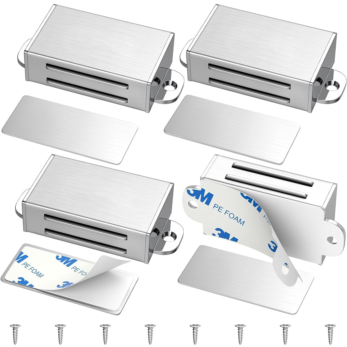 Serplex Cabinet Door Catches for Cabinets and Closets featuring Strong Magnet | 4Pcs Brushed Stainless Steel