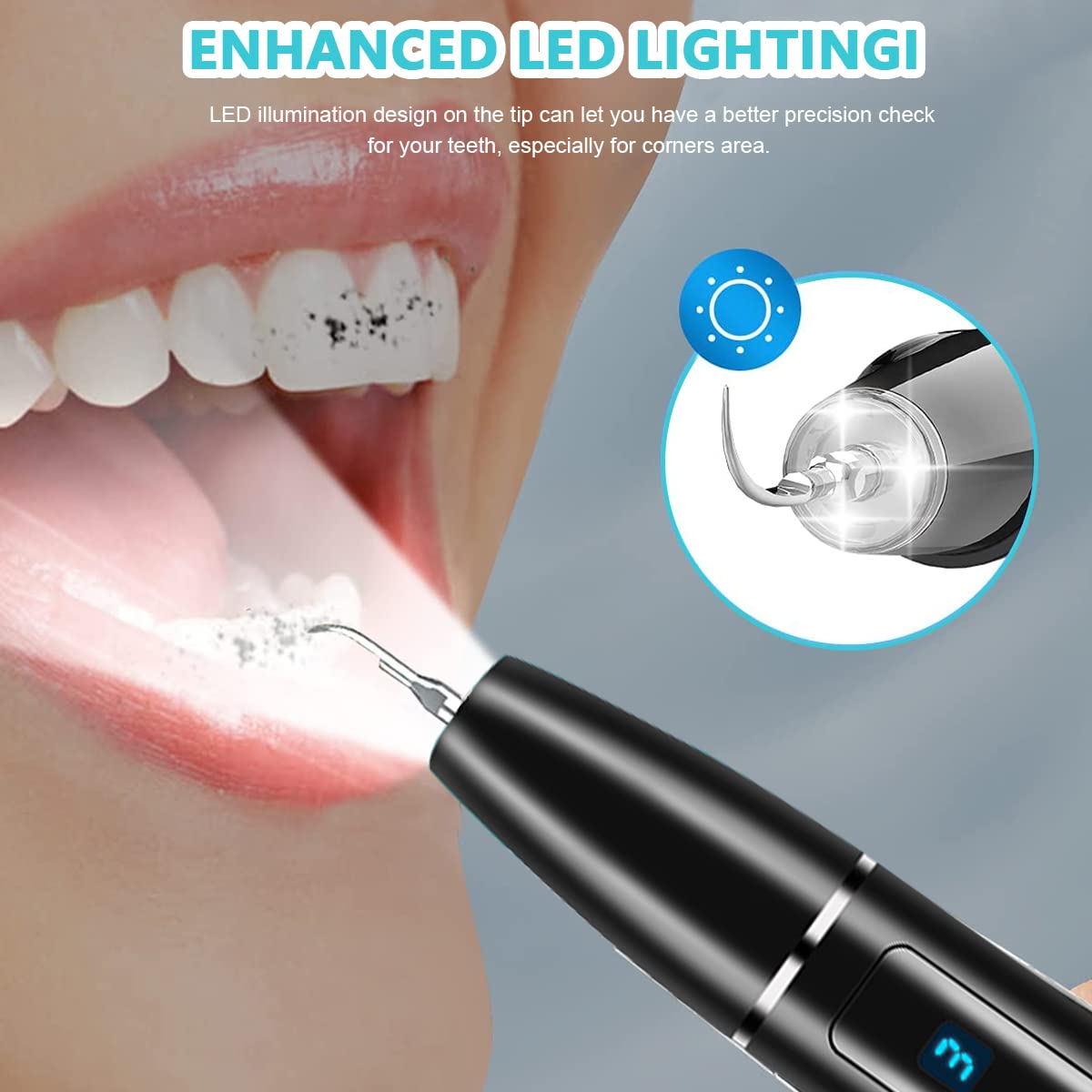 HANNEA® Tooth Polisher, Rechargeable Tooth Whitening Kit for Teeth Cleaning and Whitening, IPX6 Waterproof, 5 Speed Modes & 5 Brush Heads Dental Teeth Polisher with LED Light for Adults & Kids