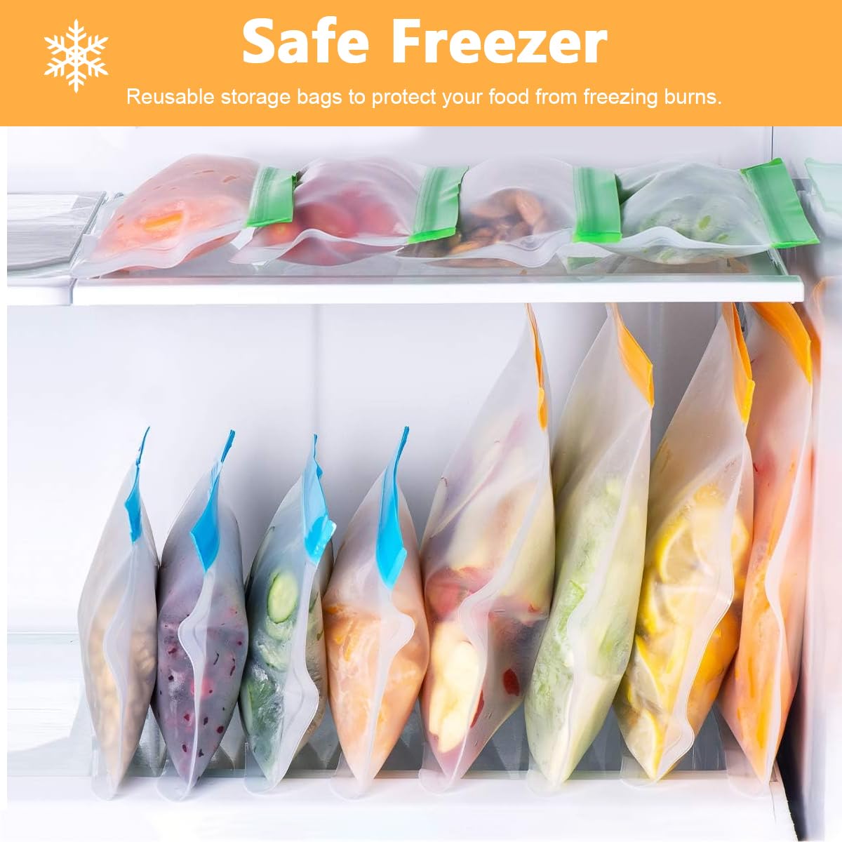 Supvox Reusable Ziplock Bags for Food with Secure Sealing Strips and 10 Pack EVA Set | Dishwasher Safe Storage