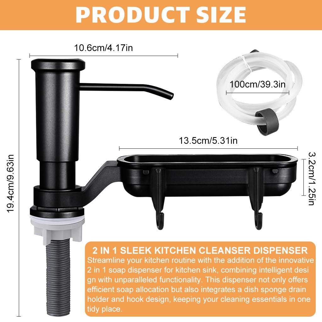 Supvox Soap Dispenser for Kitchen Sink with 3.3ft Extension Tube featuring 2 in 1 Pump | ABS Countertop Design