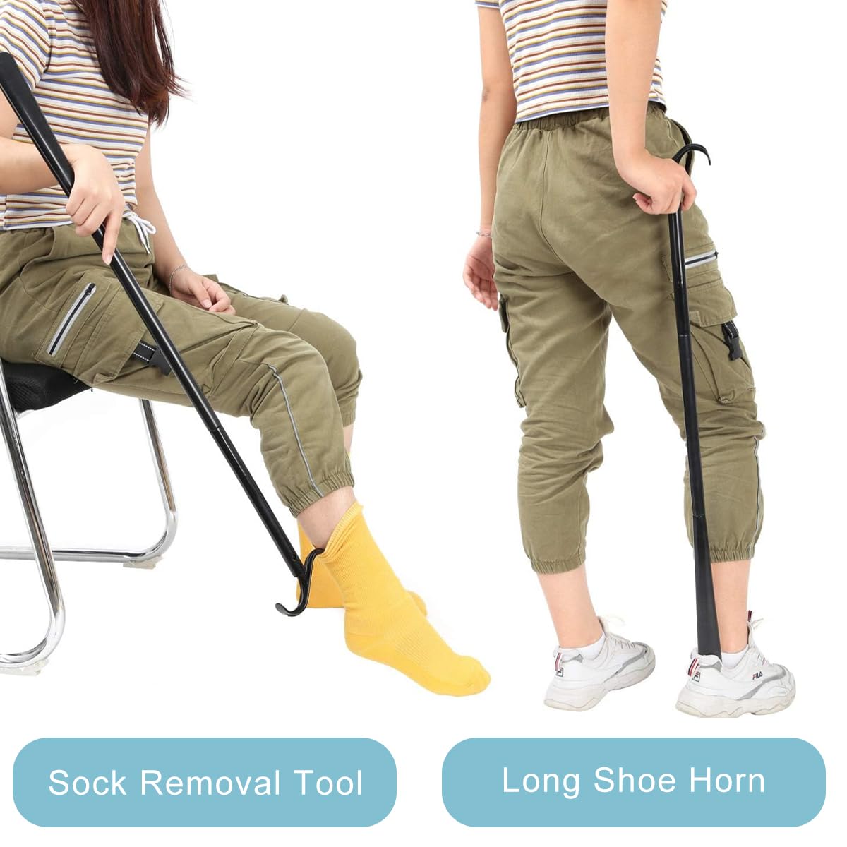 HASTHIP Shoe Horn Long Handle for Easy Dressing with 24–34 in Adjustable Dual End | Ideal for Limited Mobility Users