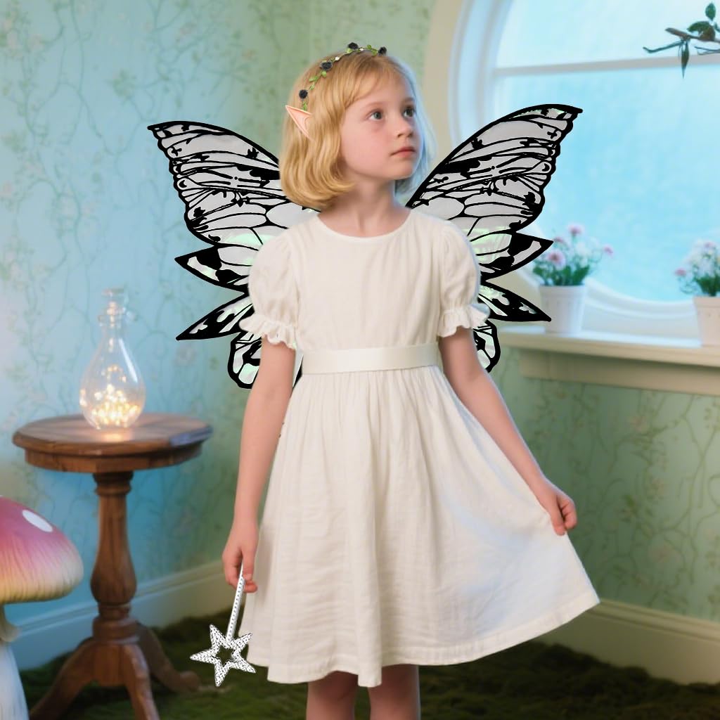 PATPAT Butterfly Wings Costume for Parties featuring 80x75cm Strap Design & Elf Ears | Iridescent Fairy Set