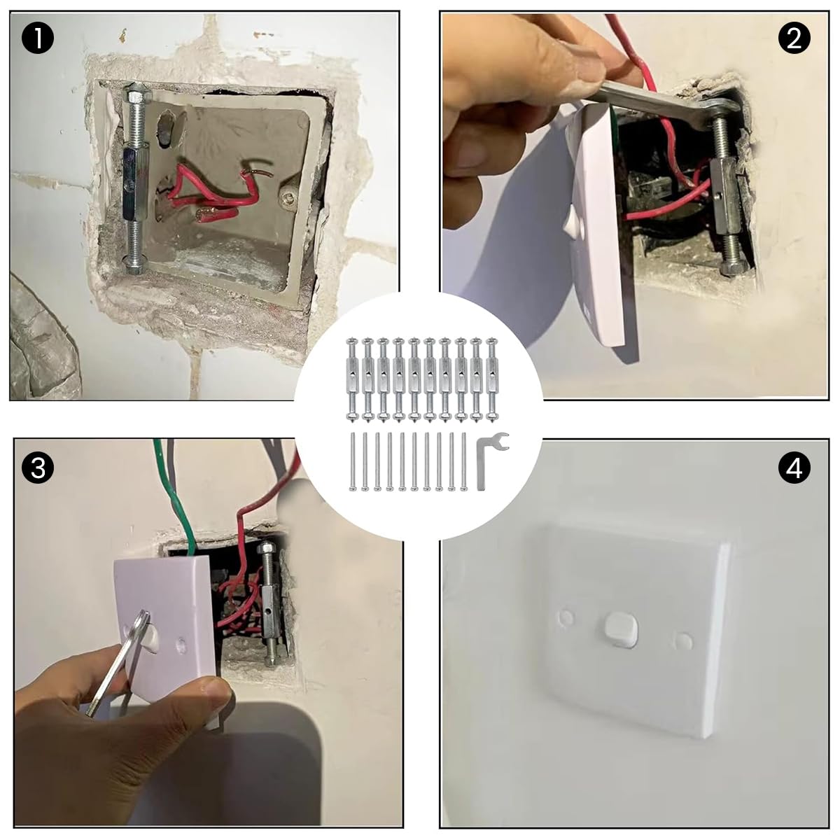 Serplex® 86 Wire Box Repair Kit with 10 Switch Sockets & 10 Masonry Screws Electric Outlets Electrical Outlet Universal Socket Cassette Repair Device Steel Plug Socket Junction Box