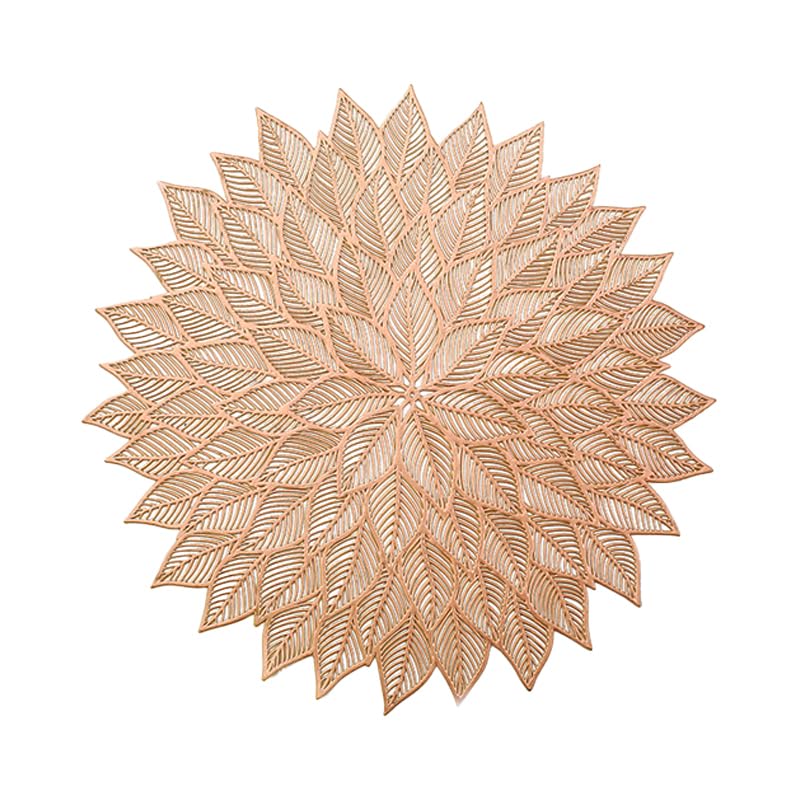 HASTHIP® Placemats 15 inch Pressed Vinyl Round Table Mates for Dining Table Set of 6, Washable and Wipeable Kitchen Place Mat for Holiday (Gold