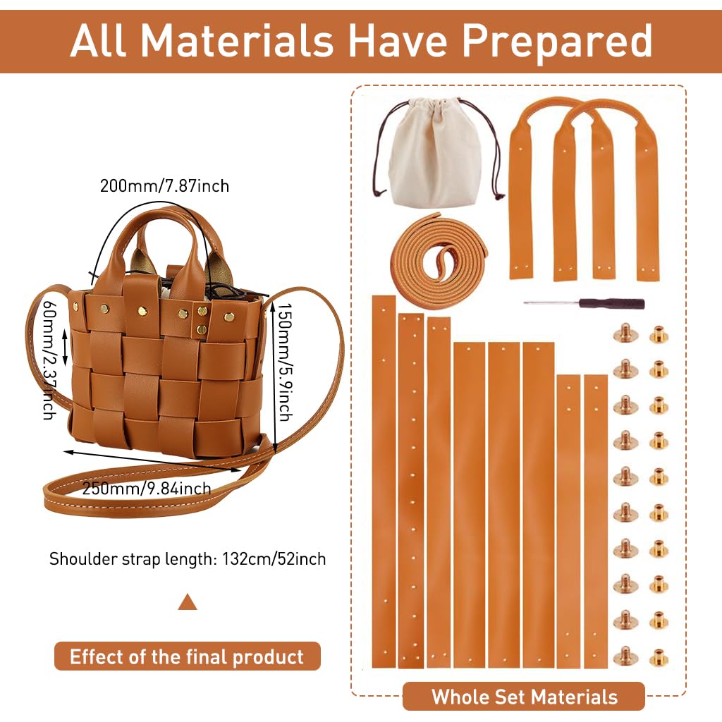 HASTHIP® DIY Leather Craft Handmade Woven Handbag with Drawstring Liner Bag Beginners DIY Leather Handbag Material Kit DIY PU Crossbody Bag with Shoulder Straps Fashion DIY Handmade Bag Gift