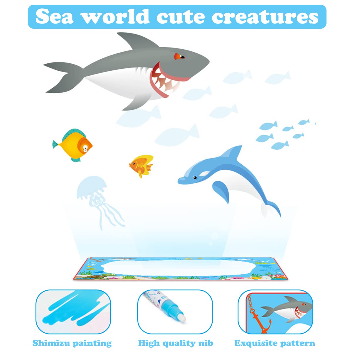 PATPAT Water Doodle Mat for Kids featuring 25.5 x 19.6 in Aqua Design | Foldable Polyester Toy