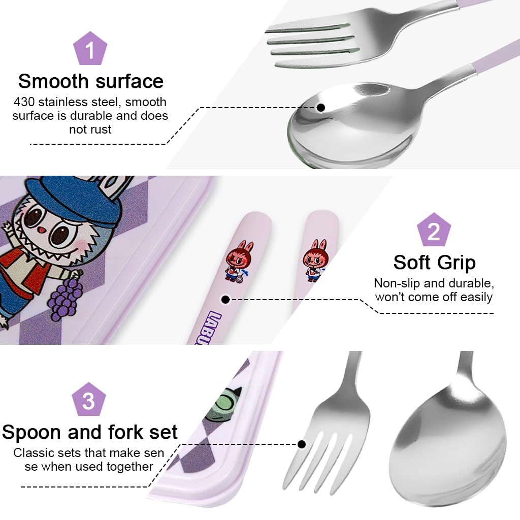 Supvox Fork and Spoon Set for School and Picnic with Storage Case | Stainless Steel Utensils