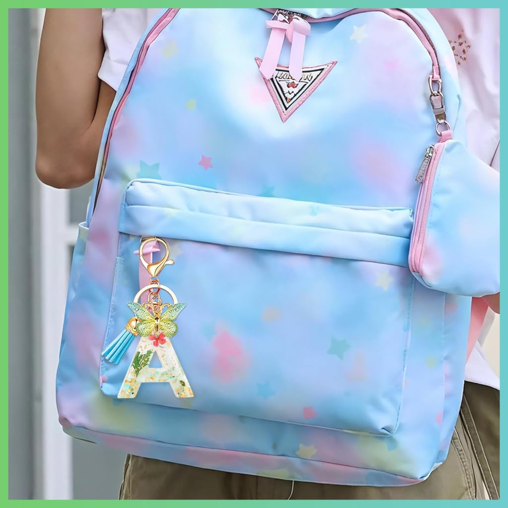 Zibuyu Letter A Keychain for Bags and Backpacks featuring Clear Resin Sequins and Butterfly Charm | Ideal Gift for Girls
