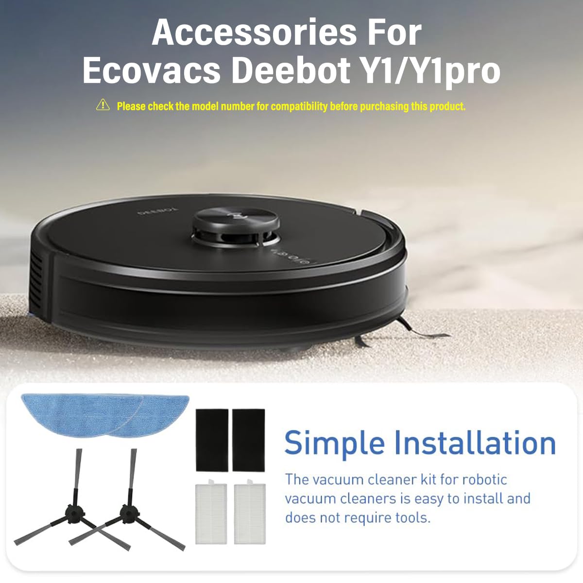 Verilux Replacement Accessories for Ecovacs Deebot Y1 Pro featuring 12PCS Brushes & Filters | Easy Install Cleaning Kit