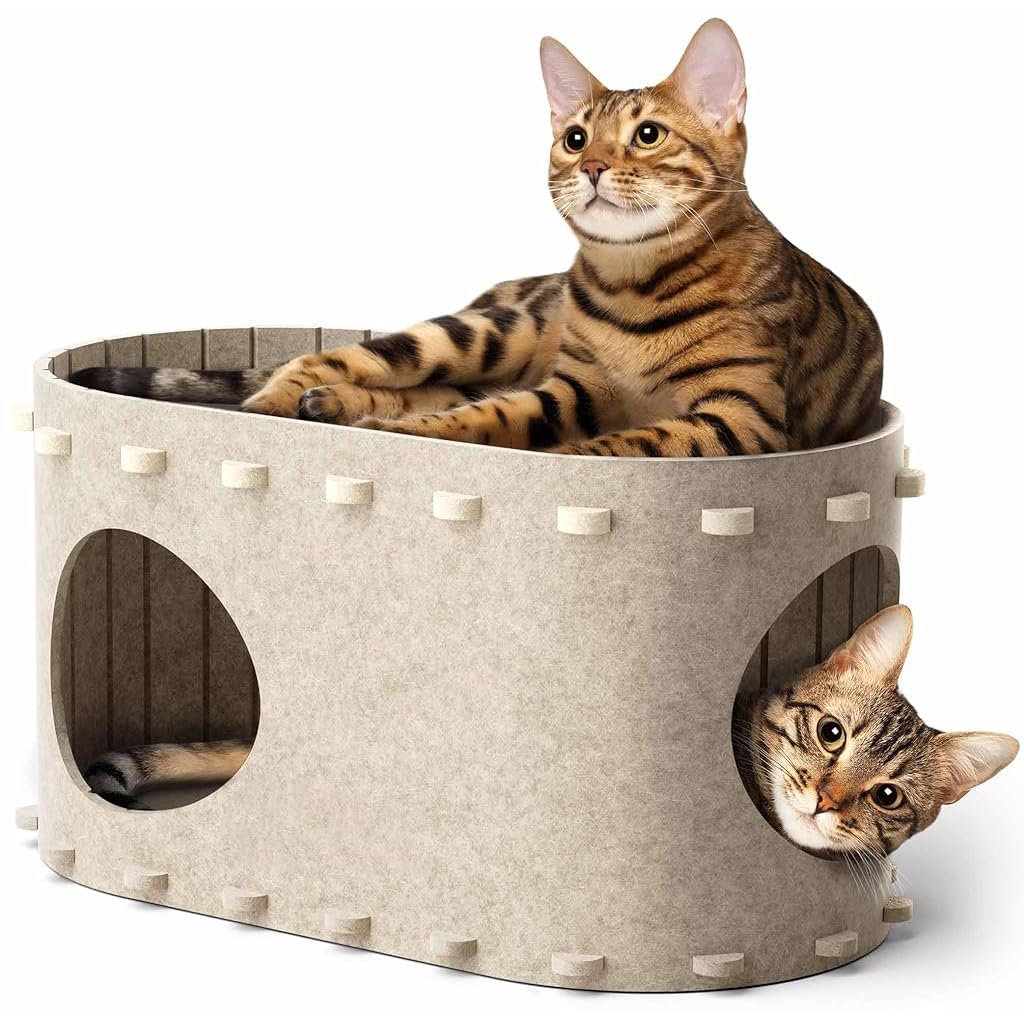 Qpets® Cat Cave Fun, Cats Activity Cave Cat Bed Scratching Board DIY Assembly Cat Cave Bed Cats Open Cave Cat Bed, 58x33x30CM