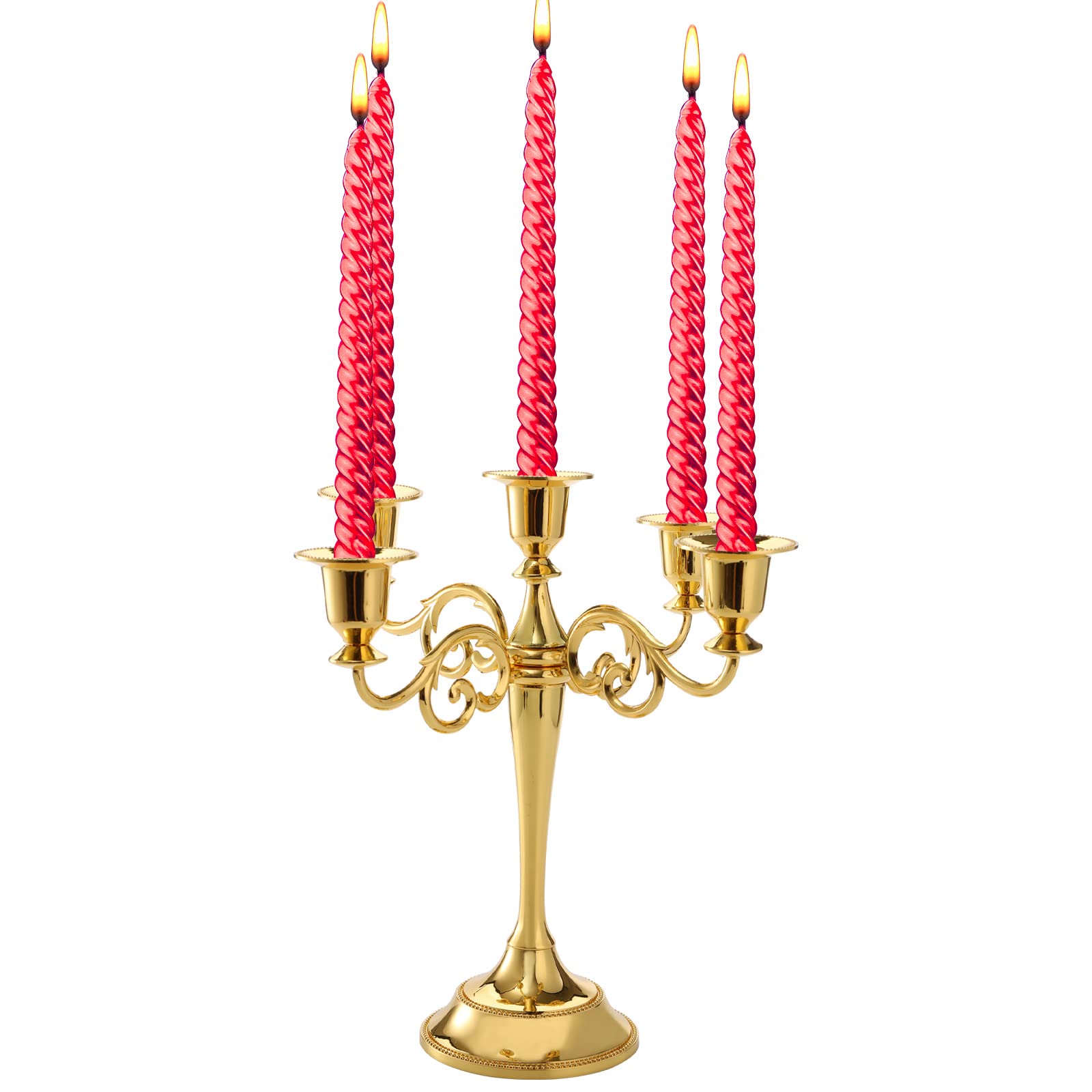 HASTHIP Candle Stand for Home Decor with 5 Arm Candelabra Design in Golden Metal | Dining Table Centerpiece