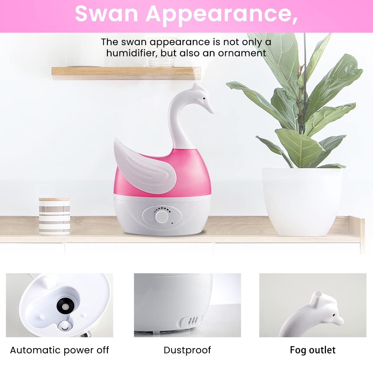 HANNEA Humidifier for Room Moisture with 2L Tank and Swan Design | 30dB Silent Ultrasonic Cool Mist