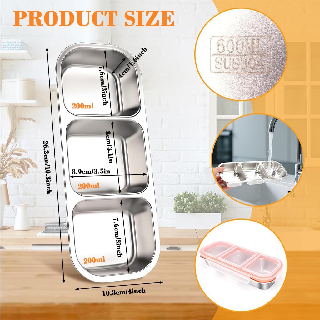 Supvox Food Saver Box for Snacks and Fruits with Airtight Lid and 3 Compartments | 600 ml Stainless Steel Container