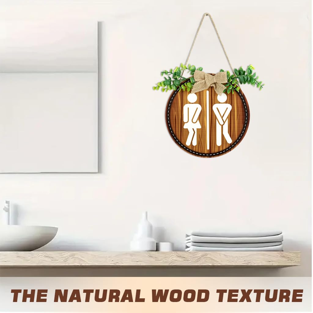 HASTHIP Restroom Door Sign for Office and Public Use with 23x23 cm Round Wooden Design | Unisex Embossed Icon
