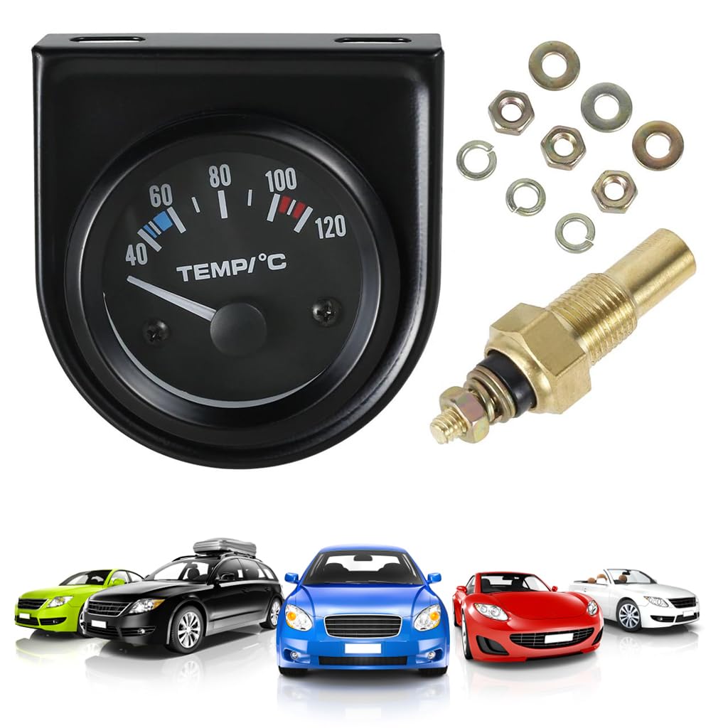 STHIRA Water Temp Gauge for Cars with Probe Sensor and Mechanical LED Dial | 2in 40–120°C Range