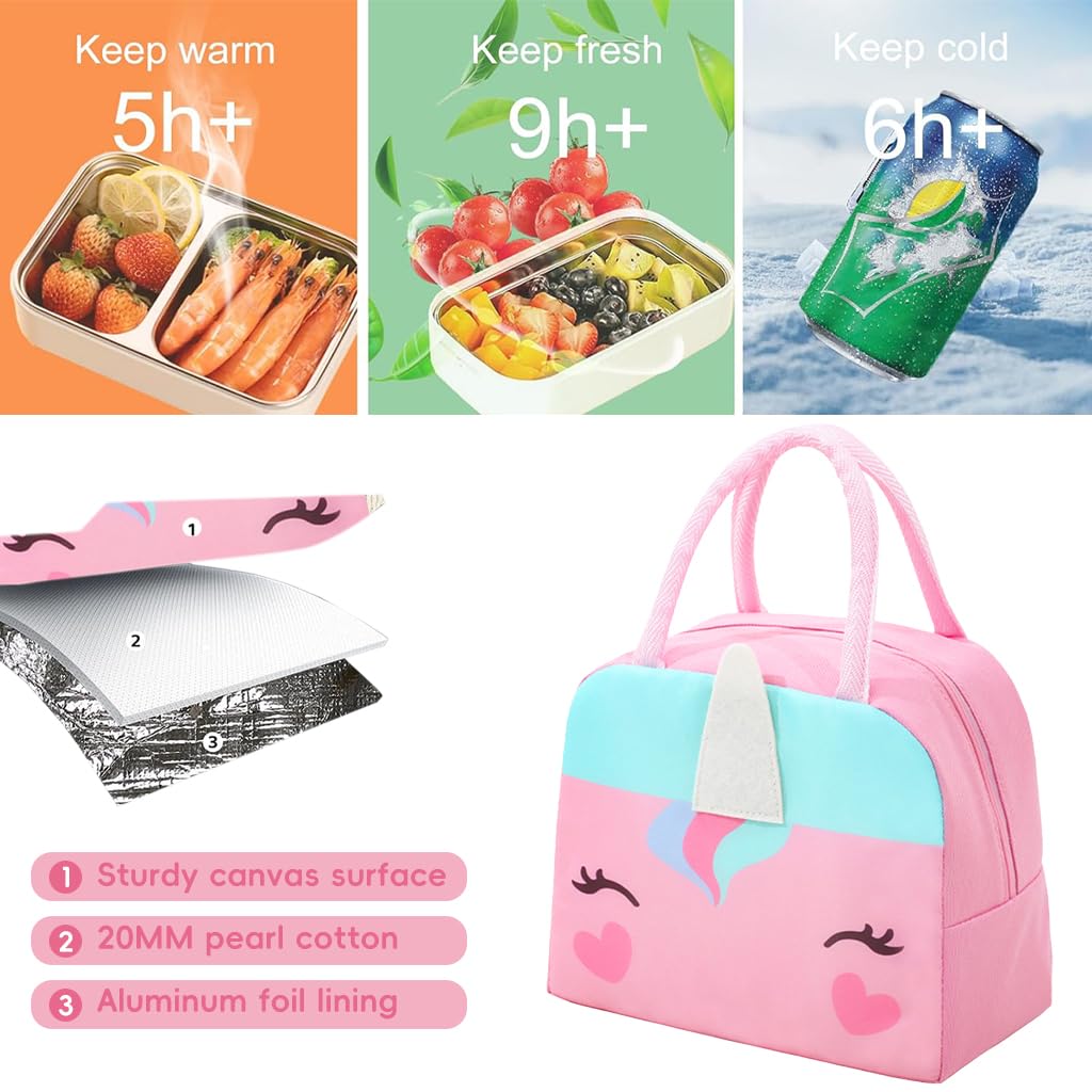 Zibuyu Nylon Lunch Bag for Kids and Girls featuring 3D Unicorn Design 23x14x19 cm | Insulated Foil Storage