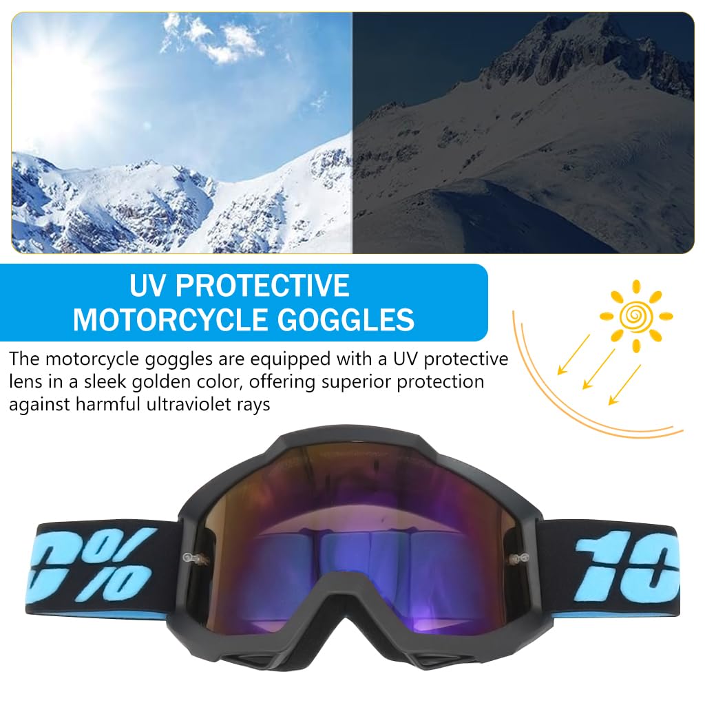 Proberos Motorcycle Goggles for Dirt Bike and ATV Riding with UV Protection Foam Padding and Adjustable Headband Blue
