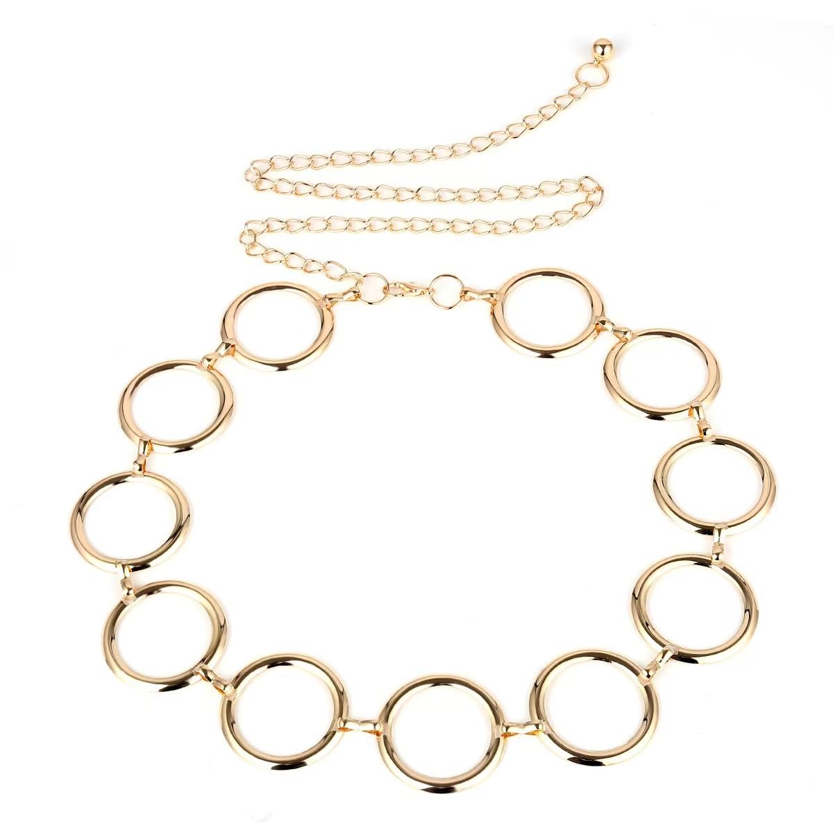 ZIBUYU Fashion Metal Waist Chain for Dresses and Jeans with Adjustable Ring 115cm Gold