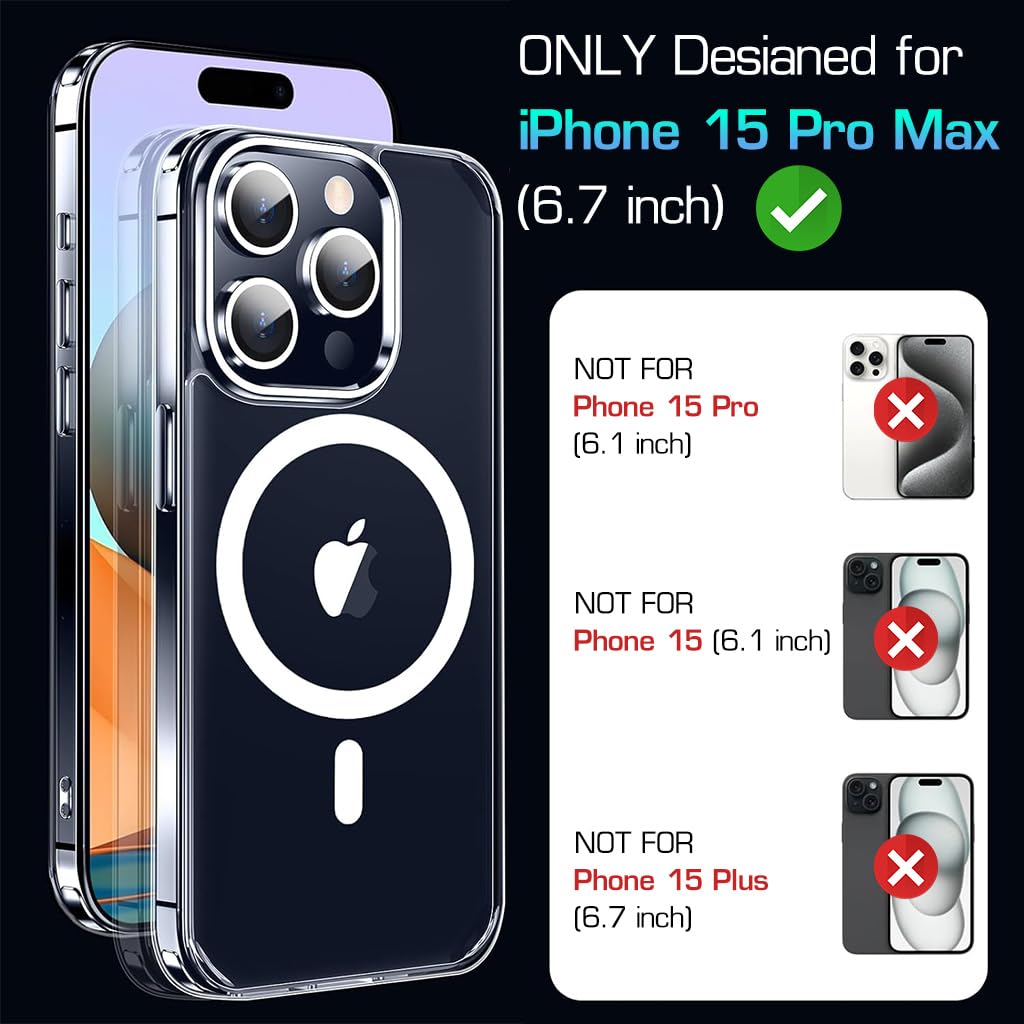 ZORBES Phone Case for iPhone 15 Pro Max with Magsafe Support and Transparent Design | Includes Camera and Screen Protector 6.7 in
