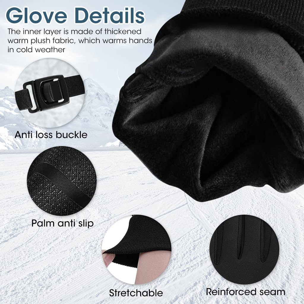 PROBEROS Winter Cycling Gloves for Outdoor Riding with Anti Slip Palm 24.5cm Fit | Black Waterproof Warm Touchscreen Design
