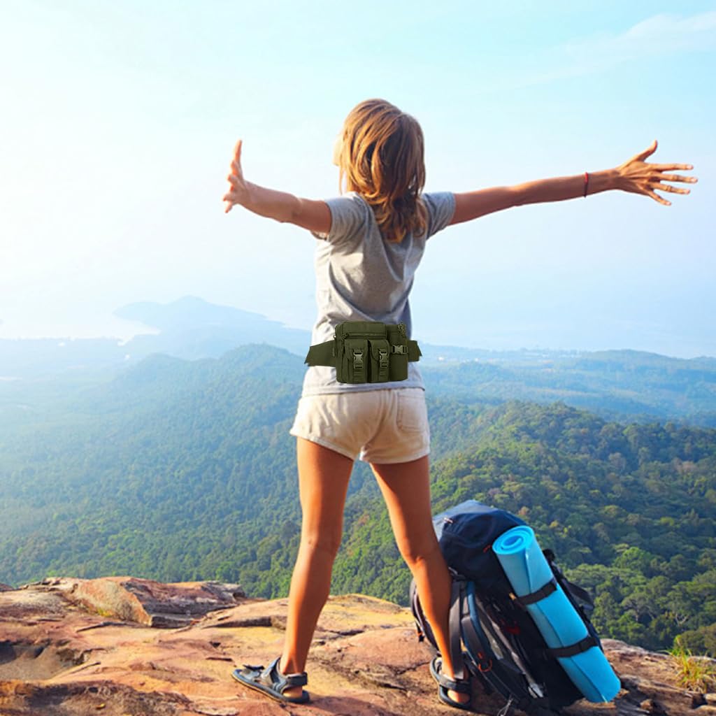 GUSTAVE Waist Bag for Hiking and Travel featuring 5 Zipper Pouches 34x6x13cm | Waterproof Oxford Cloth Black