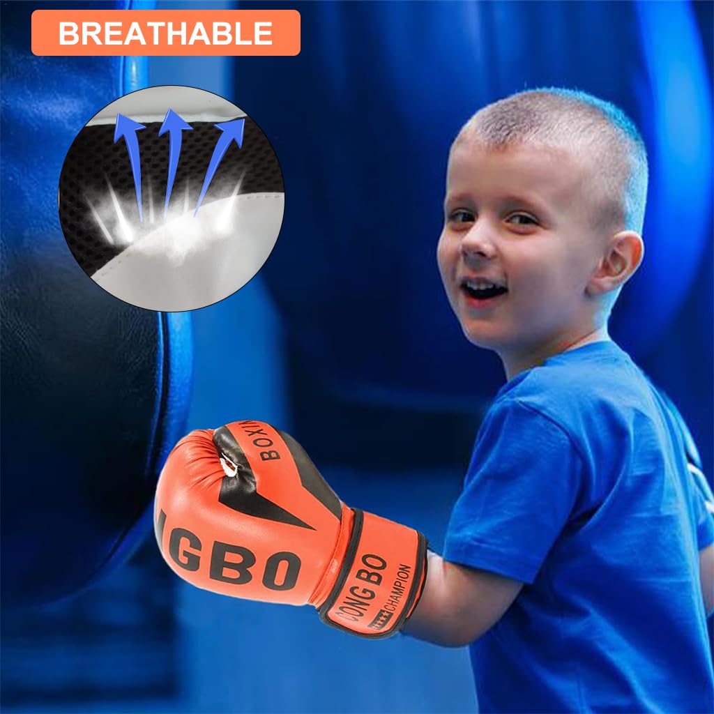 Proberos Kids Boxing Gloves for Training with Hook and Loop Wrist Strap 6 oz | Orange