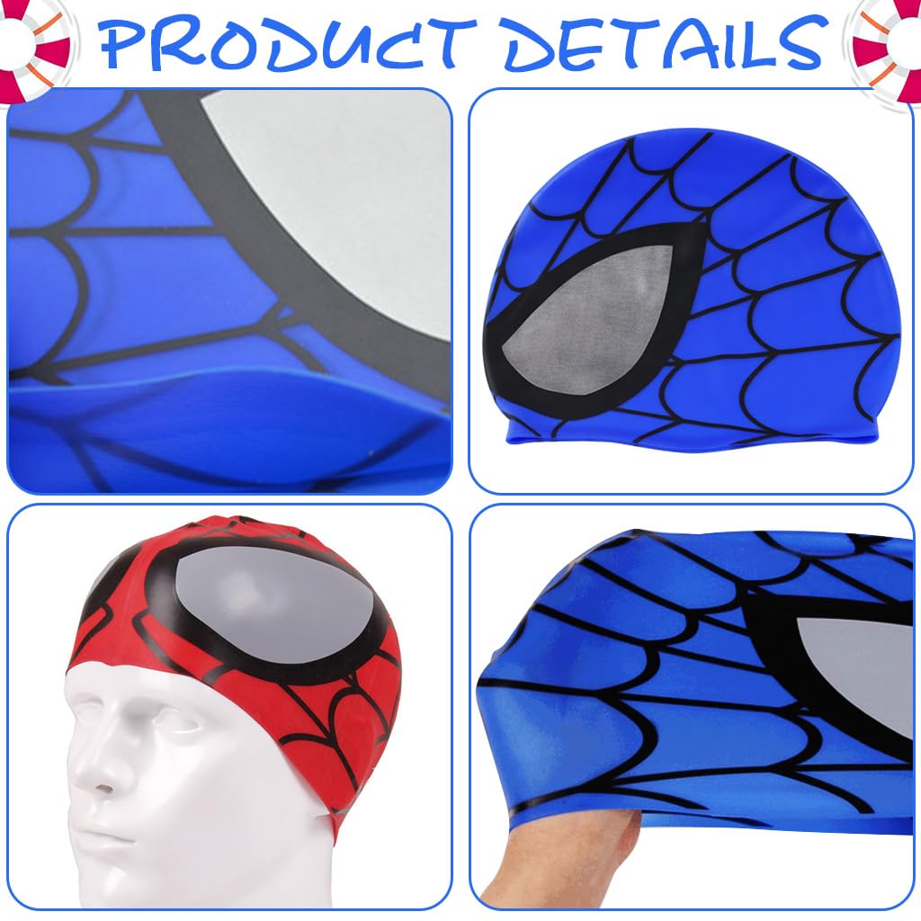 Proberos® Kids Silicone Swim Caps, Cartoon Spiderman Swimming Cap for Kids Elastic Silicone Swim Cap, Waterproof Stretchy for Children, Swimming Cap for Child Aged 3-6(2pc)