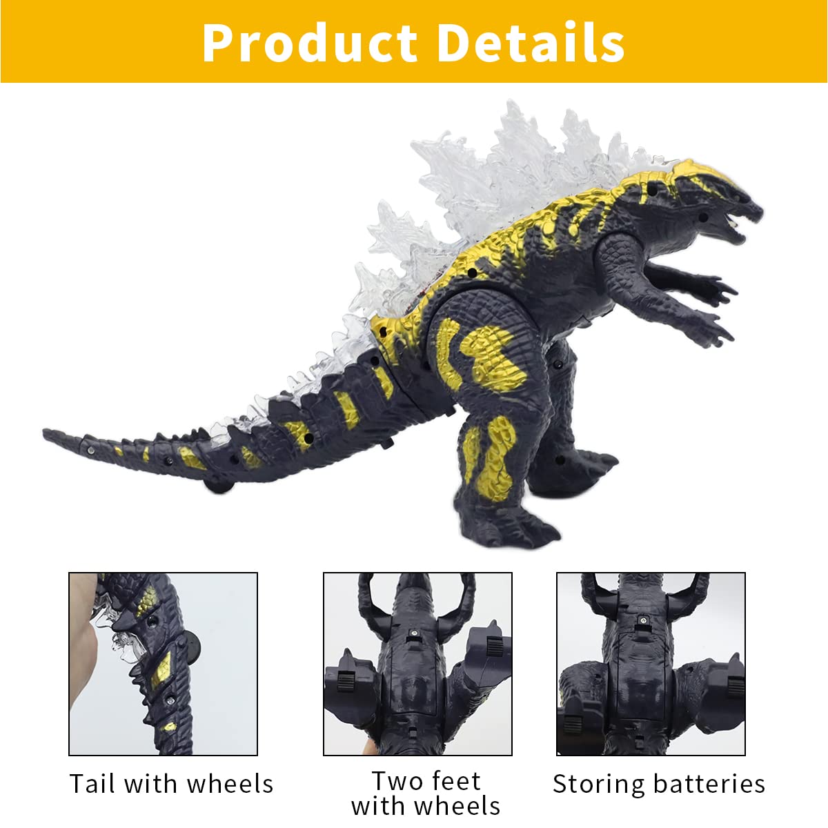 PATPAT Electric Godzilla Toy 14 in Model for Kids with Light Sound and Movable Tail | Vinyl Dinosaur Figure
