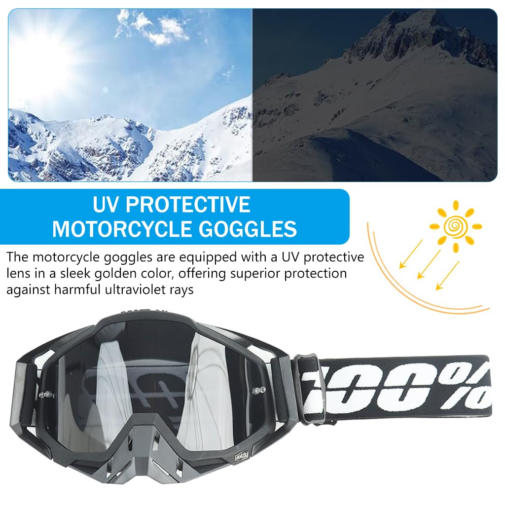 PROBEROS Motorcycle Goggles for Dirt Bike Riding with UV Protection and Anti Fog | 3 PCS Adjustable Black Set