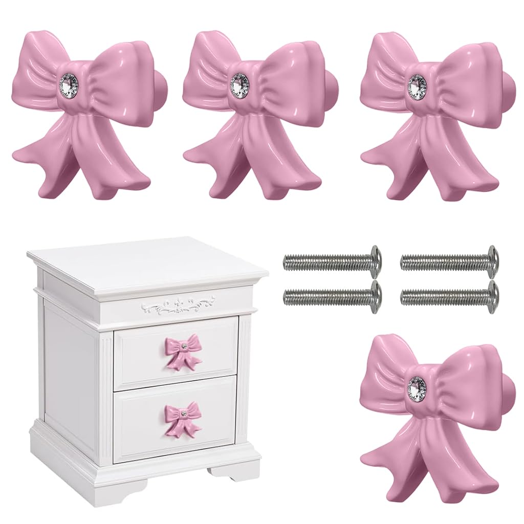 HASTHIP® 4 Pack Sweet Pink Bow Drawer Pulls 1.73x0.73'' Fashion Small ...