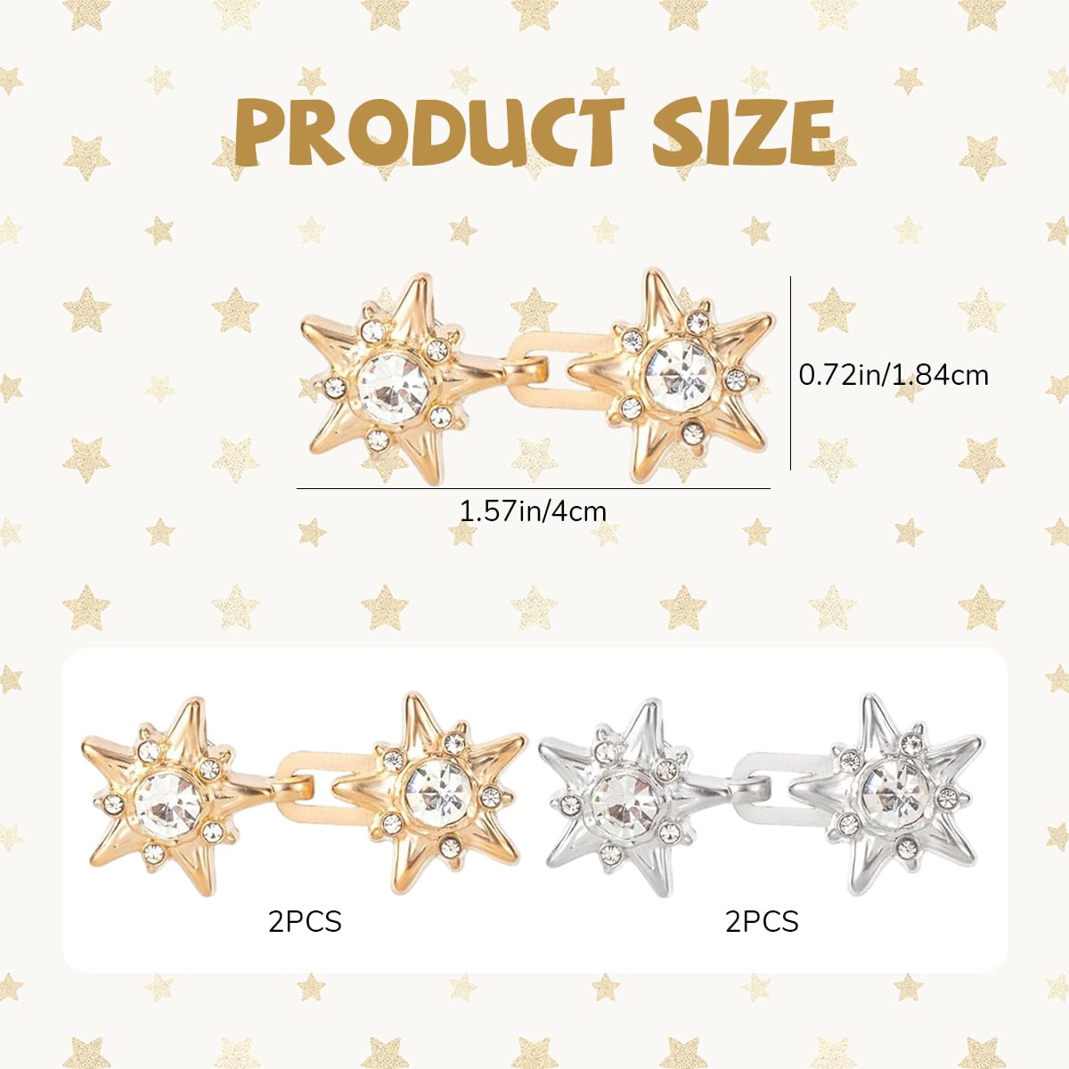 SANNIDHI Jeans Waist Adjusters for Women with Star Rhinestone Clips 4 Pairs Alloy Set | No Sew Fit Fix