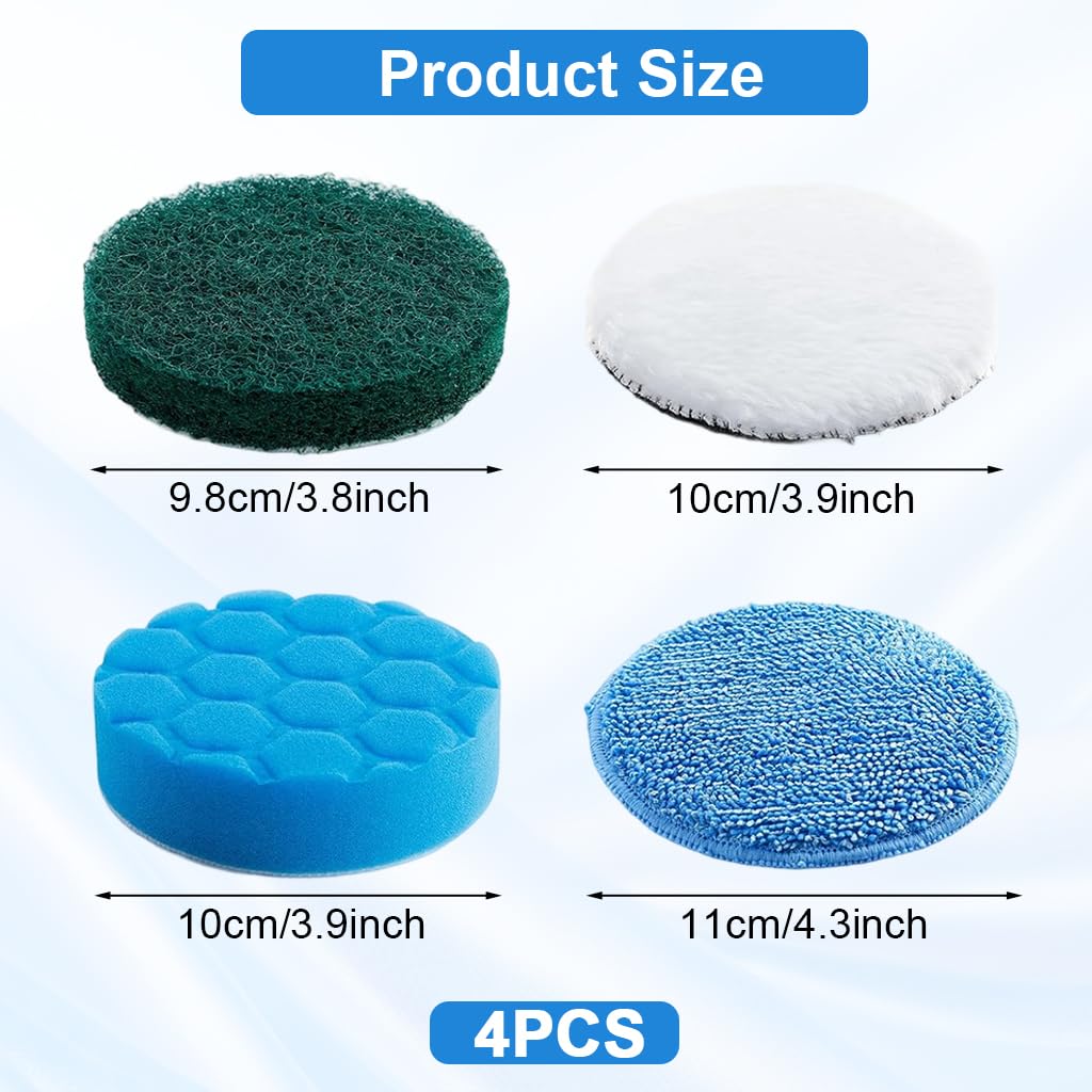 Supvox Replacement Attachment Cleaning Kit for Electric Drill Scrub Brush 4Pcs with Sponge Scouring Fleece and Microfiber Pads