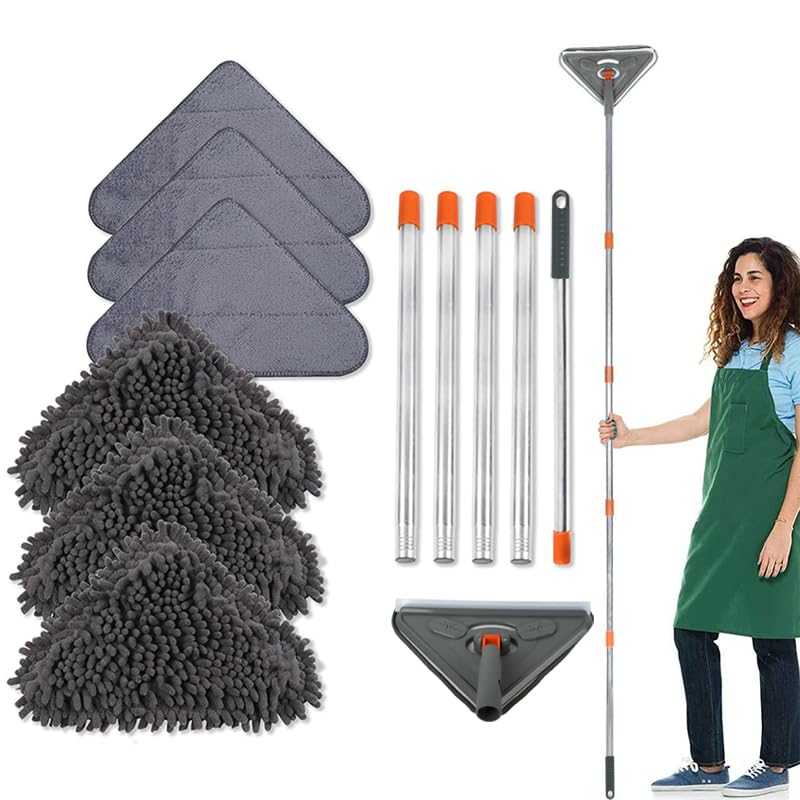 ZIBUYU Triangle Floor Mop for Tiles and Ceilings with 6.6ft Adjustable Handle | 360° Rotating Head