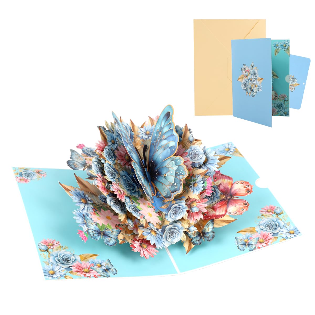 OFIFO 3D Pop-Up Butterfly Greeting Card for Birthday and Anniversary featuring Handmade Floral Design | 5x7 Inch