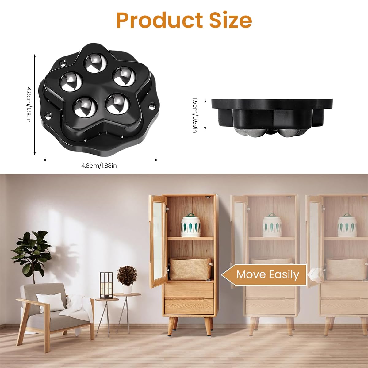 HASTHIP Self Adhesive Caster Wheels for Furniture with Brake Pads and 360° Swivel | 8Pcs Set Supporting 150kg Load