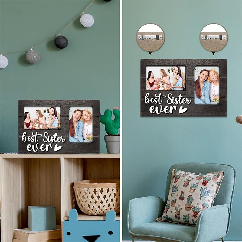 Zibuyu Wooden Photo Frame for 4x6 Photos with Dual Display and Natural Wood Finish | DIY Gift for Sisters and Brothers