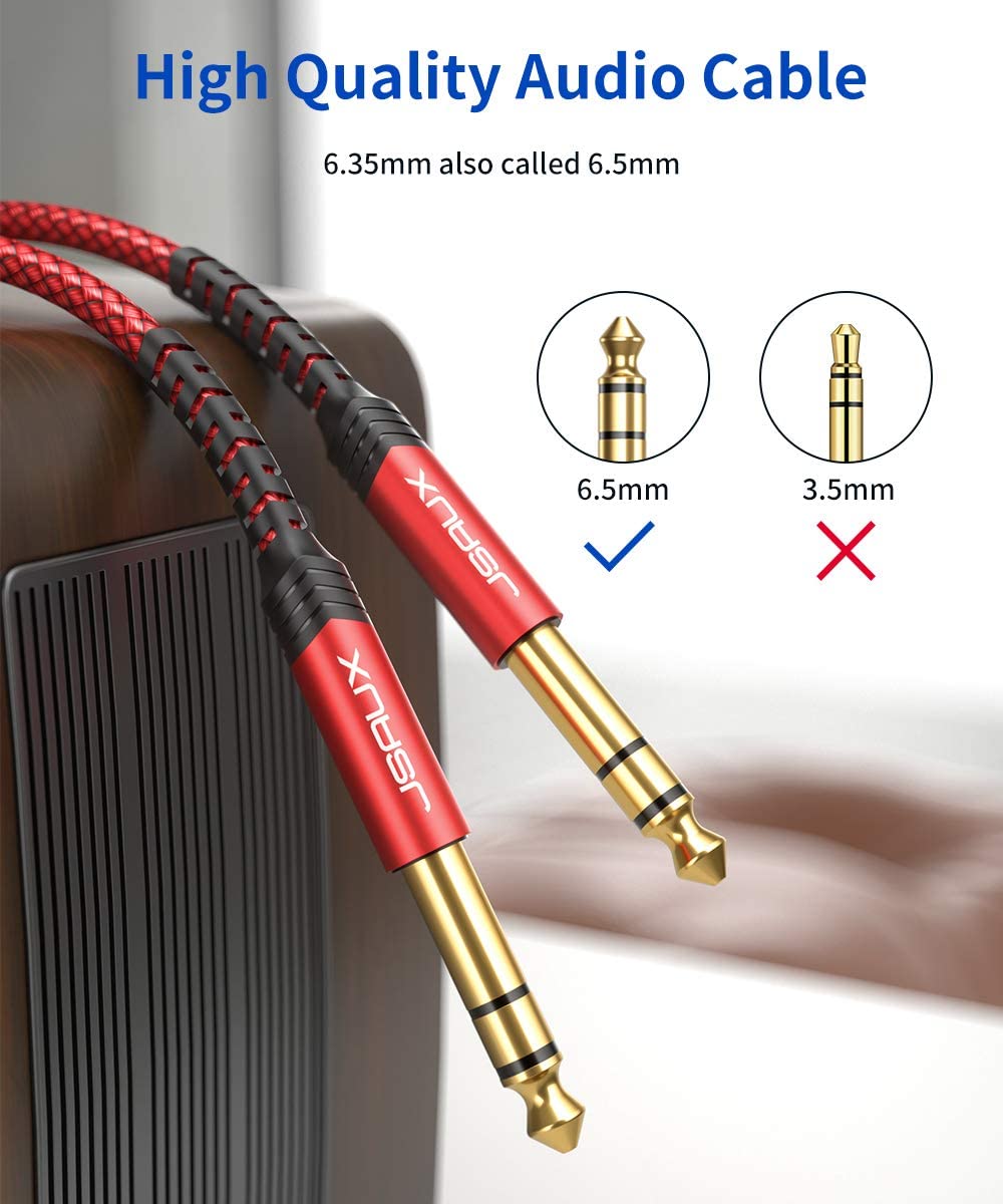 JSAUX 1/4 Inch Guitar Cable for Pro Audio Equipment with 6.6ft TRS Jack | Gold Plated Connectors