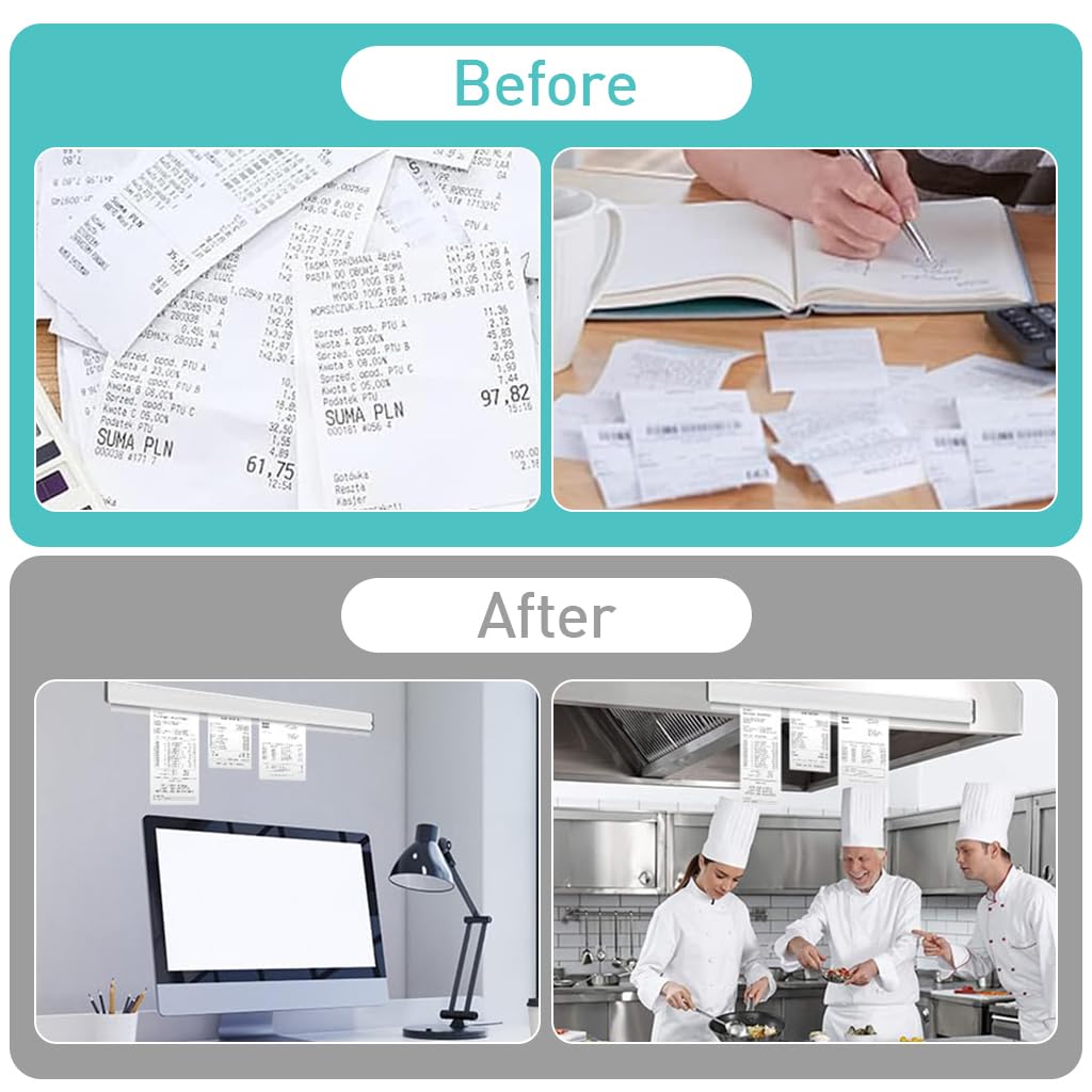 HASTHIP Ticket Holder for Restaurants with 19.6 in Aluminum Alloy Rail and Adhesive Backing | Order and Receipt Organizer for Kitchens and Cafes