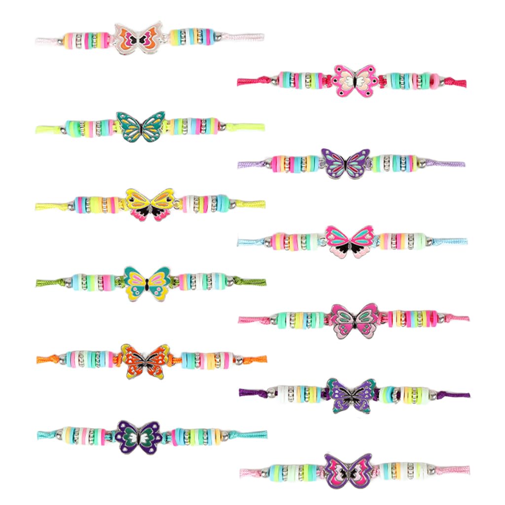 SANNIDHI Bracelets Set for Girls featuring Adjustable Braided Rope and Colorful Butterfly Charms | 12Pcs Friendship Jewelry Gift