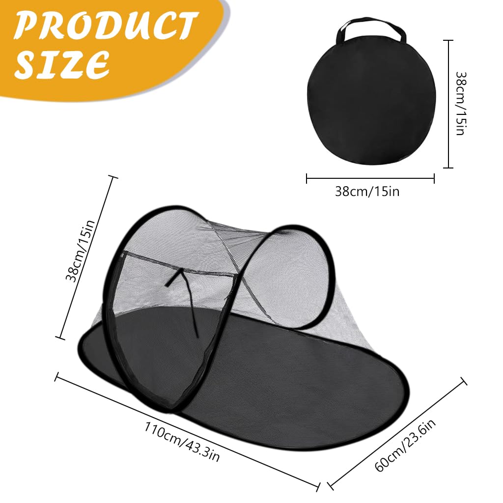 Qpets® Cat Tent, Pet Tent for Cat House Dog Bed Summer Mesh Cat Tent with Zipper Door, Foldable Outdoor Pop-out Pet Tent Breathable Sleep Dog Bed - 43.3 X 23.6 X 15 Inches, Black