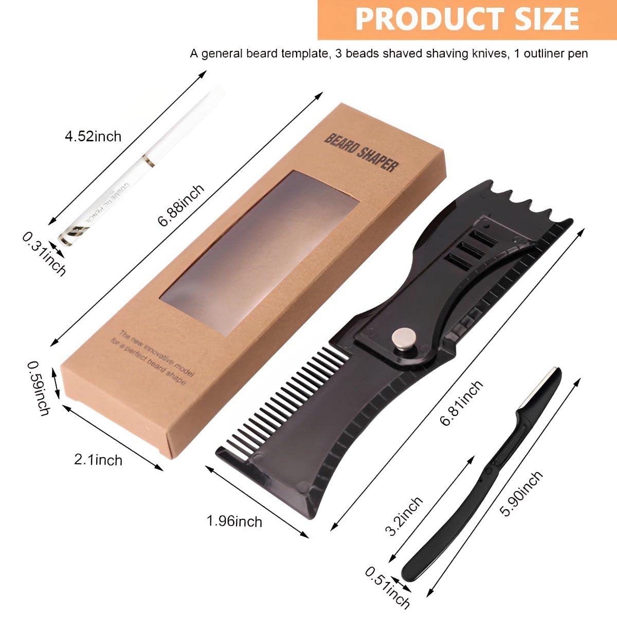 HASTHIP® Beard Shaper Kit | Complete Shaping & Styling Tools Set with Adjustable Template, Razors, Barber Pencil - Many Styles Beard Stencil Guide Template Outliner for Men, Husband Gift