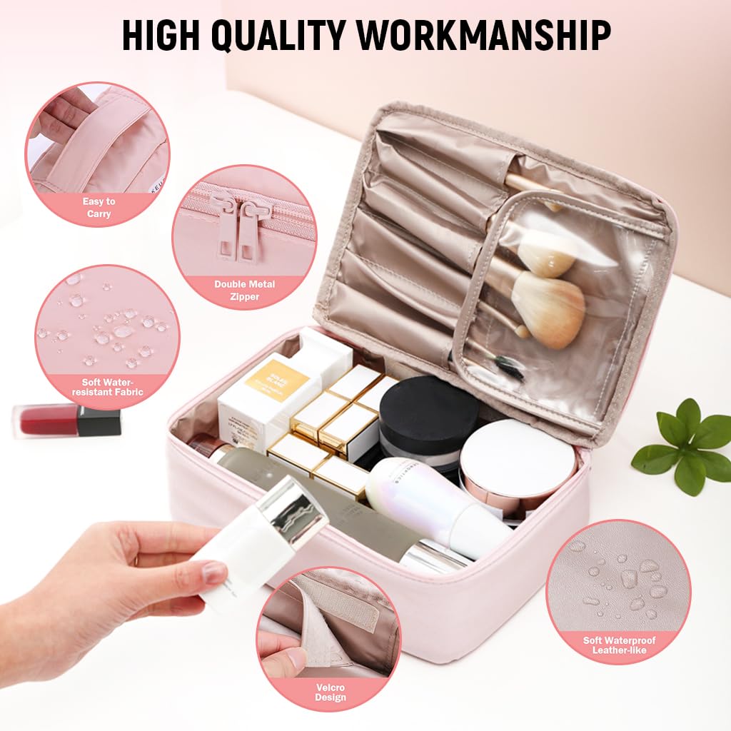 ZIBUYU Makeup Bag for Travel with 6 Brush Sleeves and Zipper Pouch | Waterproof 23x16.5x8cm