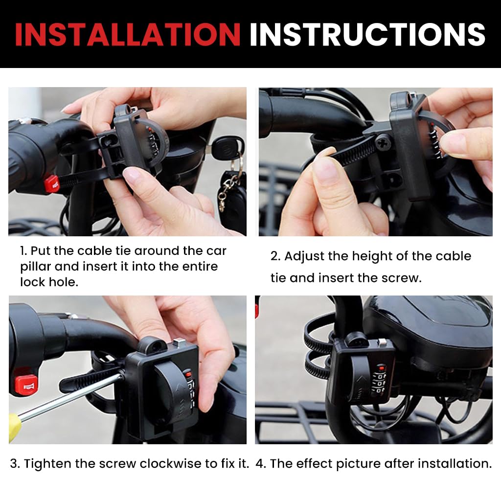 STHIRA Motorcycle Helmet Lock with 3 Digit Combination and Dual Mount Straps | Rugged PVC Design
