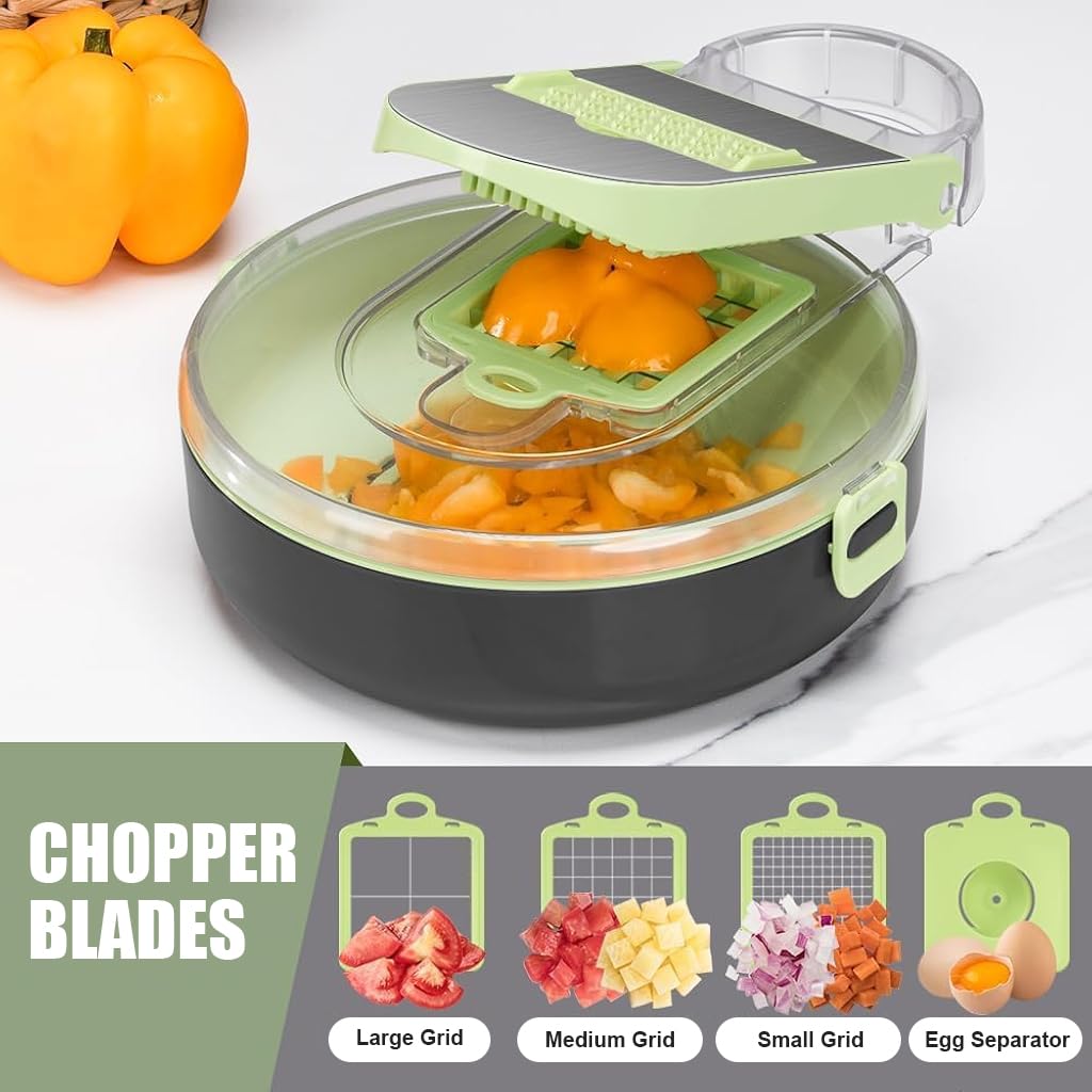 HASTHIP® Vegetable Chopper Food Grater Slicer 8-in-1 Kitchen Vegetable Processor Large Capacity Salad Maker Double Layer Vegetable Chopper with Drain Basket with Hand Guard & Egg Seperator