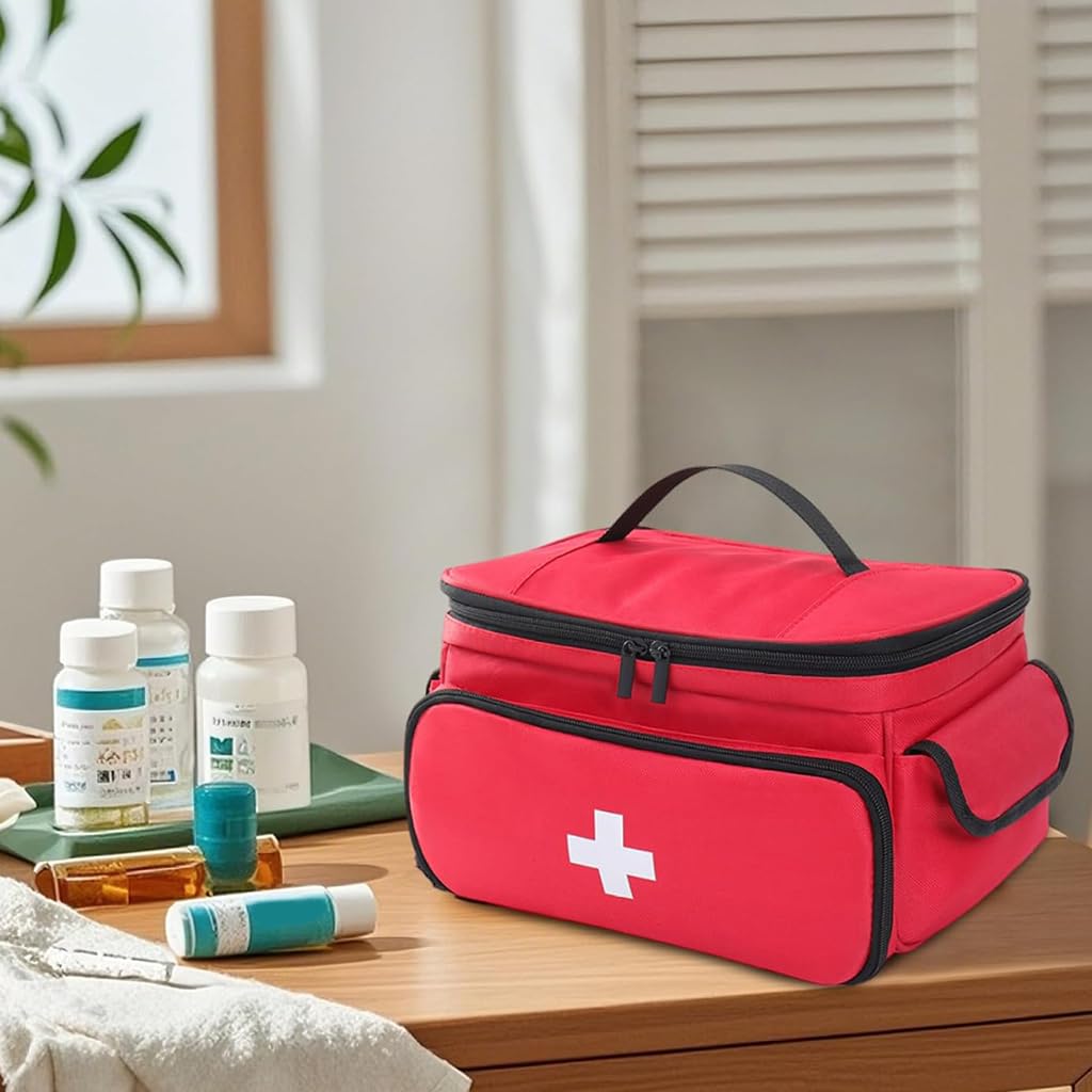 HANNEA Travel Medicine Organizer for Home Car and Office 29x18x16cm with Dual Zipper | Waterproof Oxford Cloth First Aid Bag