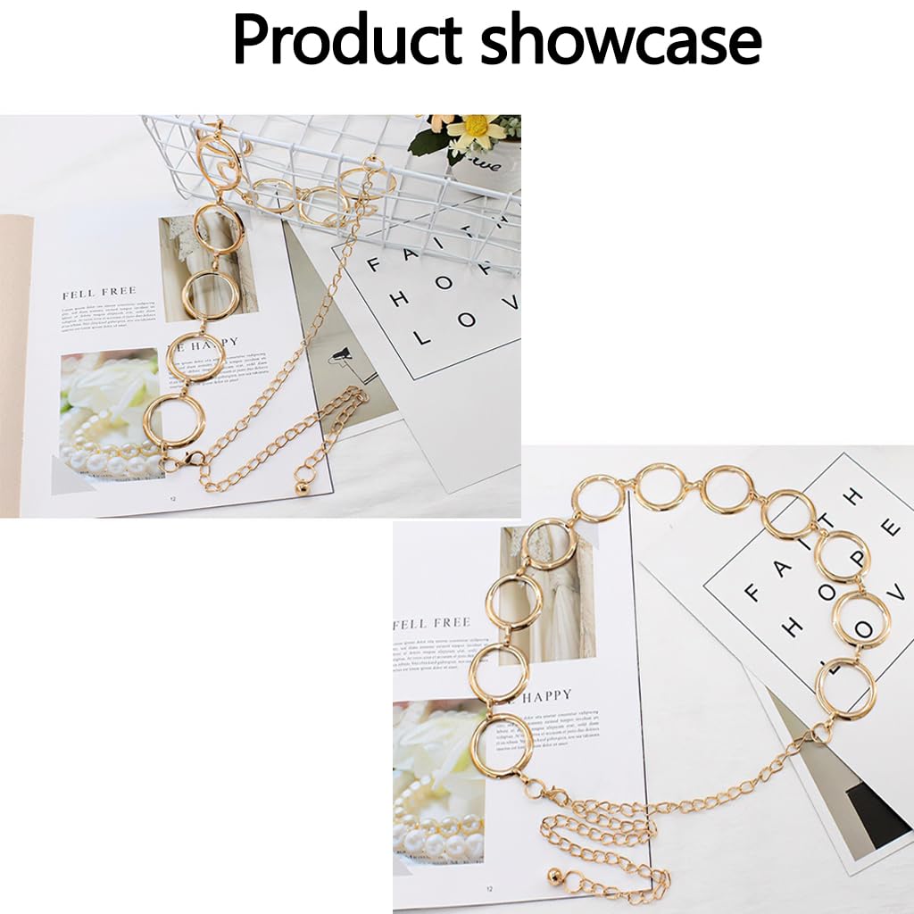 ZIBUYU Fashion Metal Waist Chain for Dresses and Jeans with Adjustable Ring 115cm Gold