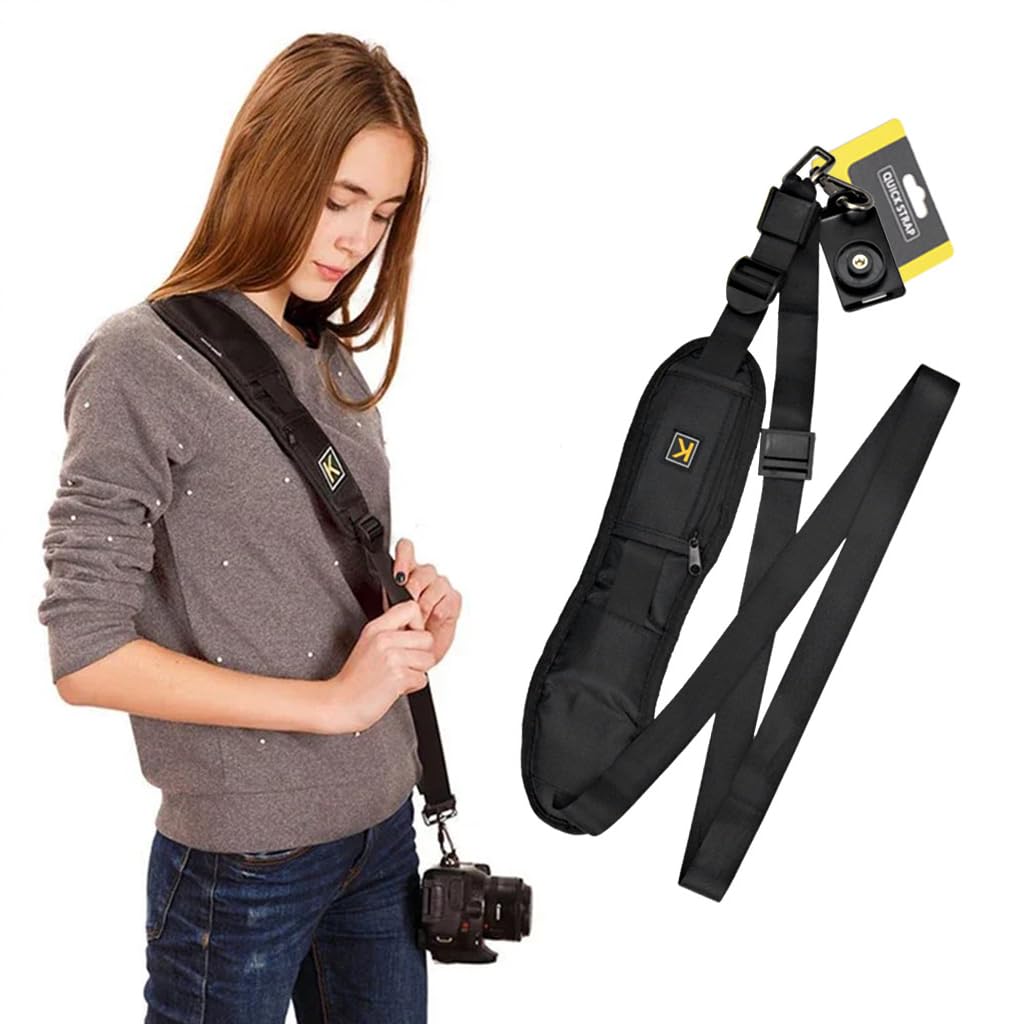 ZORBES® Camera Shoulder Strap with Pockets Breathable Wide Padded DSLR Camera Shoulder Strap Adjustable Camera Shoulder Strap with Quick Release Buckles Universal Camera Shoulder Strap